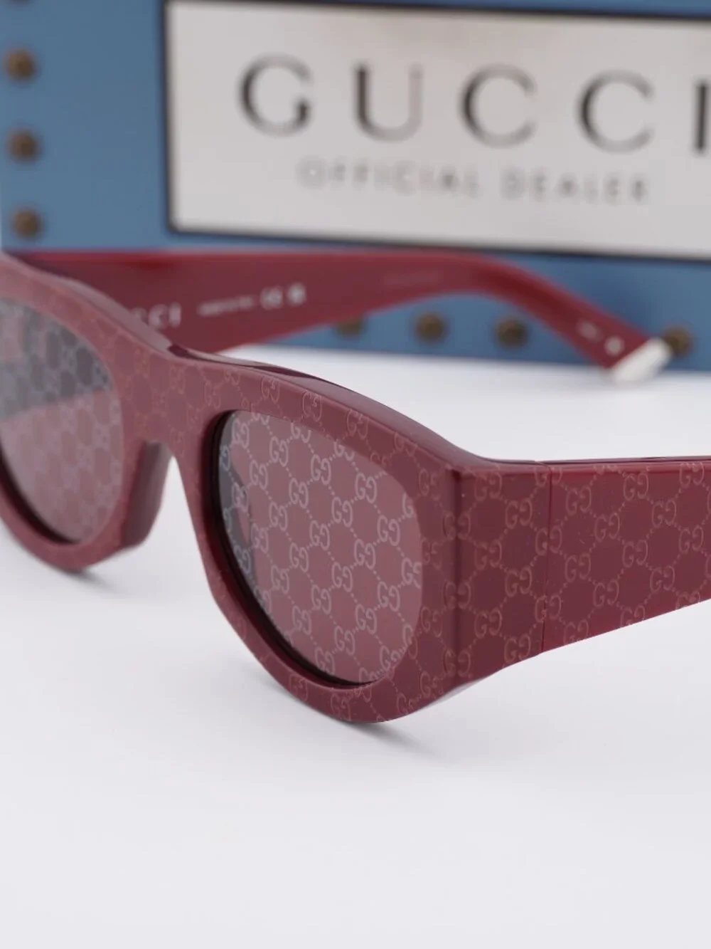 Gucci GG1918S 004 Square Sunglasses-Burgundy with GG Pattern/Red with GG Pattern